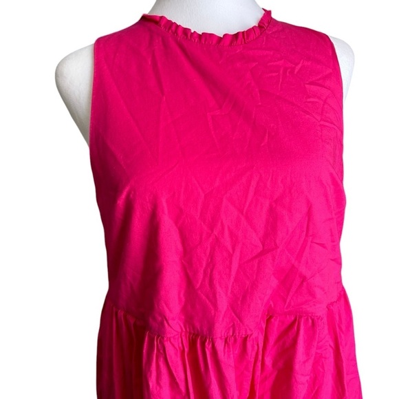 J.Crew Pink Midi Sleeveless Ruffled Neckline Tiered Pink Dress size 6 - Picture 6 of 17
